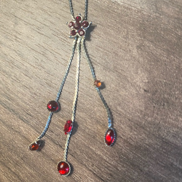 Red Gem Dangle Necklace - Picture 6 of 6